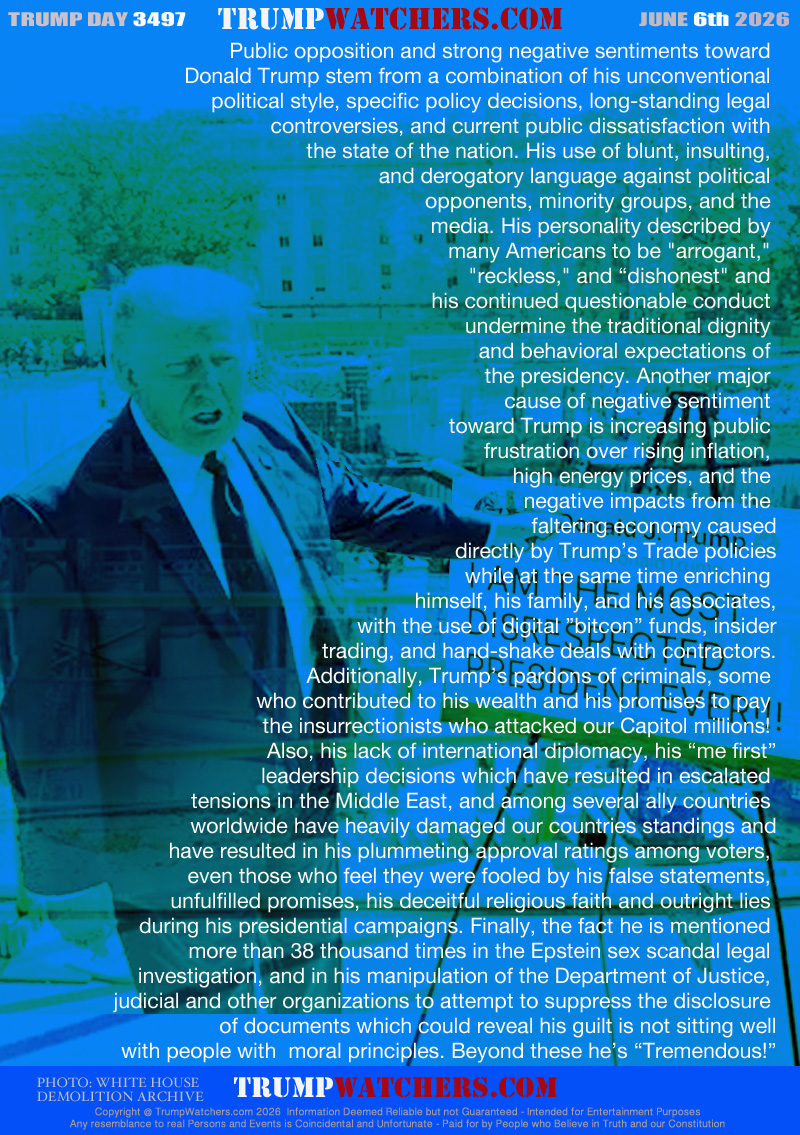 Public opposition and strong negative sentiments toward 
Donald Trump stem from a combination of his unconventional 
political style, specific policy decisions, long-standing legal 
controversies, and current public dissatisfaction with 
the state of the nation. His use of blunt, insulting, 
and derogatory language against political 
opponents, minority groups, and the 
media. His personality described by 
many Americans to be 